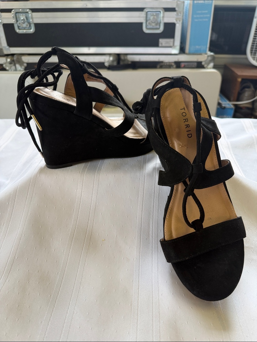 Torrid Black Suede Lace-Up Wedge Heels